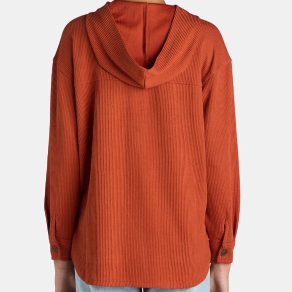 NWT Time and Tru Womens Rust Brown Ribbed Hooded Oversized Shacket size M (8-10) - Picture 2 of 6